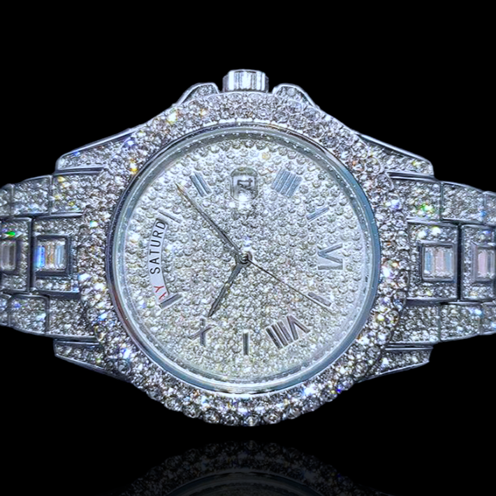 Fully Iced Out Roman GMT Master Baguette horloge