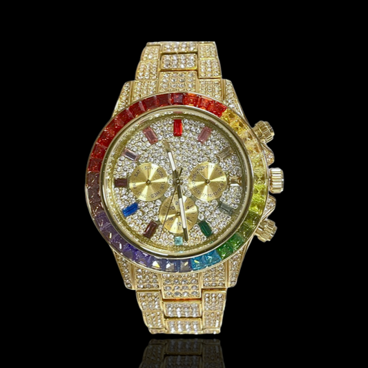 Iced Out Rainbow Chronograaf Horloge