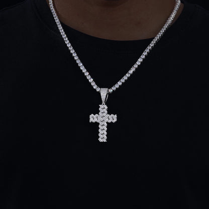 Silver Moissanite Diamond Cuban Cross Pendant