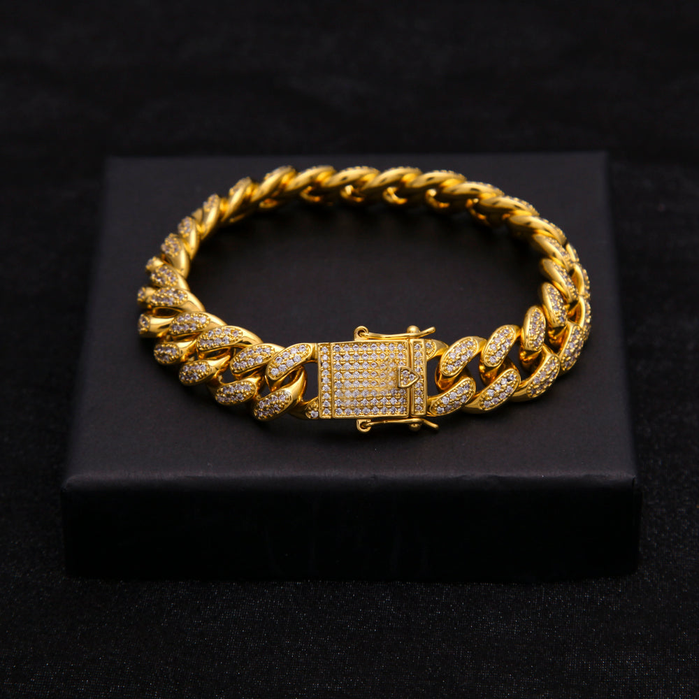 12mm Gold Plated Iced Out Miami Cuban Armband