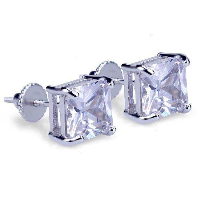8mm Silveplated Princess Cut Oorbellen - ICED OUT