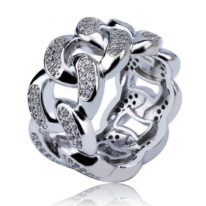 13mm Silverplated Miami Cuban Ring - ICED OUT