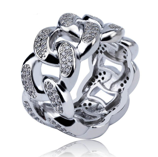 13mm Silverplated Miami Cuban Ring - ICED OUT