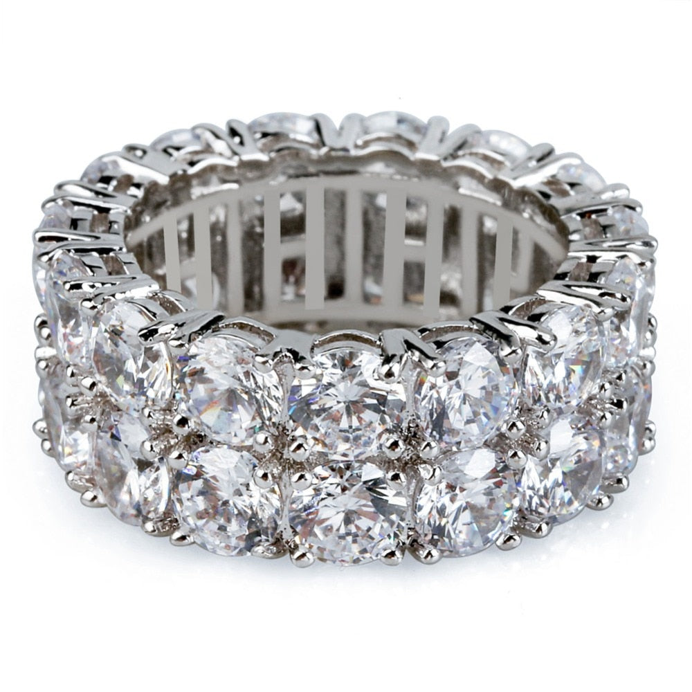 Dubbele Rij Iced Out Silverplated Diamanten Ring - ICED OUT