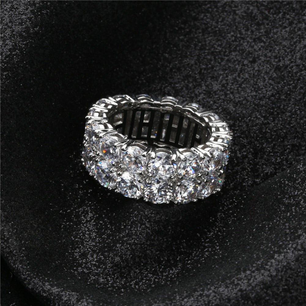 Dubbele Rij Iced Out Silverplated Diamanten Ring - ICED OUT