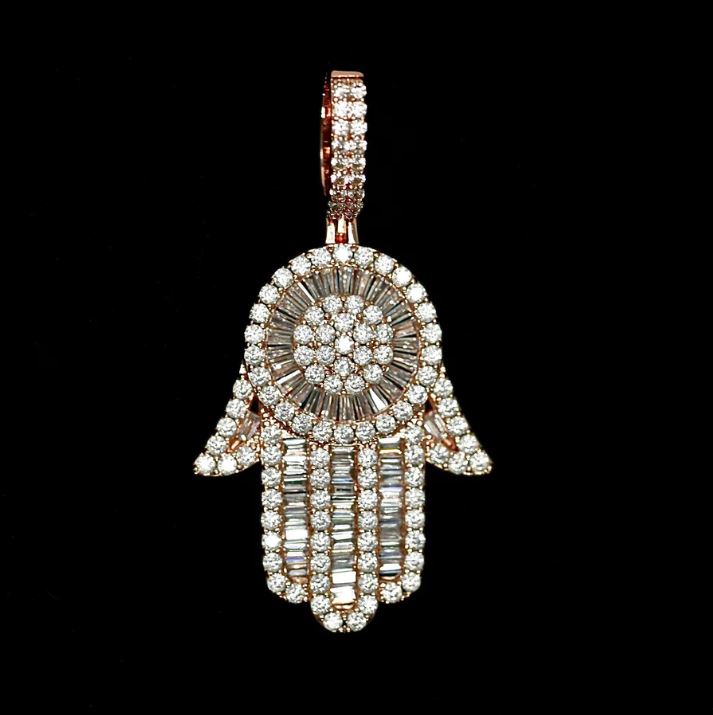 Rose Gold Plated Baguette Diamanten Hamsa hand
