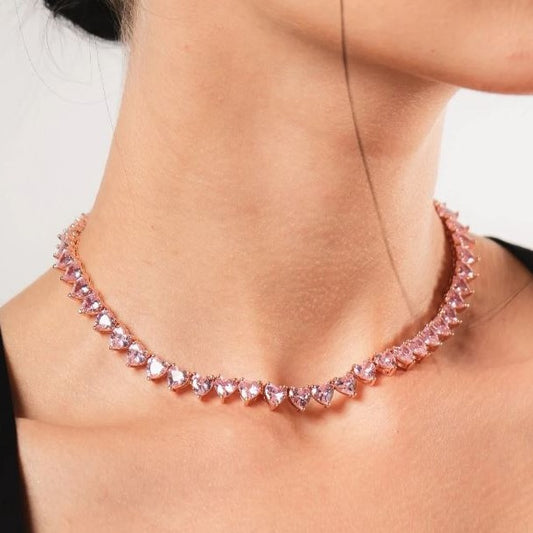 Rose Gold Plated Hearts Tennis Chain