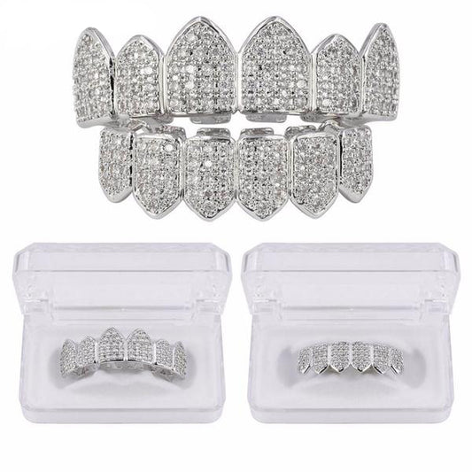 Silverplated Royal Diamond Grillz Set